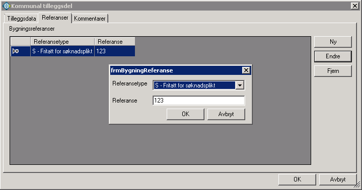 Under Kommunal tilleggsdel må man legge inn en ny Referanse under referanse-fliken.