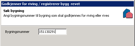 BYGNING GODKJENT REVET Hvis en bygning er satt til godkjent revet i Matrikkelen, kan dette registreres som et tiltak i tiltaksbasen. Velg kommando Matrikkelen Rediger Riv bygning.