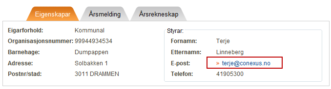 Send e-post direkte til sakshandsamarane I vindauget for sakshandsaming er det knytt opp ei e-postadresse til dei som handsamar skjemaet. 1. Klikk på namnet til brukaren.