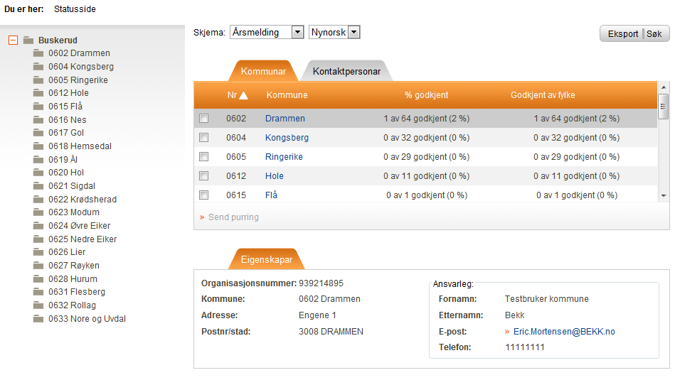 Fylke Fylkesmannen skal godkjenne eller avvise alle skjema med statusnivå Godkjent kommune.