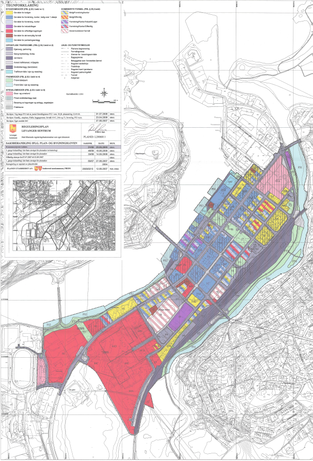 3.2 Gjeldende reguleringsplaner Planens begrensing vil i forslaget til ny områderegulering være den samme som i eksisterende reguleringsplan for Levanger sentrum vedtatt i 25.6.2008.