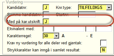 Vurderingskombinasjon Nye felt: STUDIEELEMENTER Med på karakterutskrift: J/N om del skal med på karakterutskrift. Med denne skilles funksjonalitet mellom karakterutskrift og vitnemålsgrunnlag.