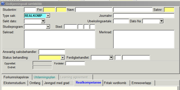 Generelt GODKJENNINGSSAKER NAG er endret til GAUS i en rekke bilder (ny nasjonal godkjenningsdatabase). Godkjenningssak samlebilde Ny Type sak: REALKOMP. Skal benyttes ved realkompetanse.