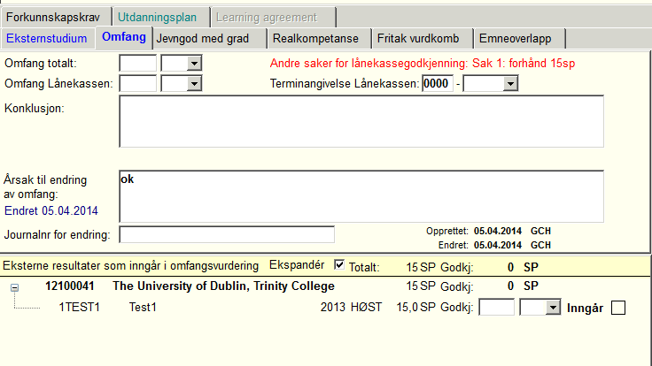 Ved endring av termin for omfang som er rapportert til Lånekassa vil nå felt for begrunnelse komme frem. FS803.