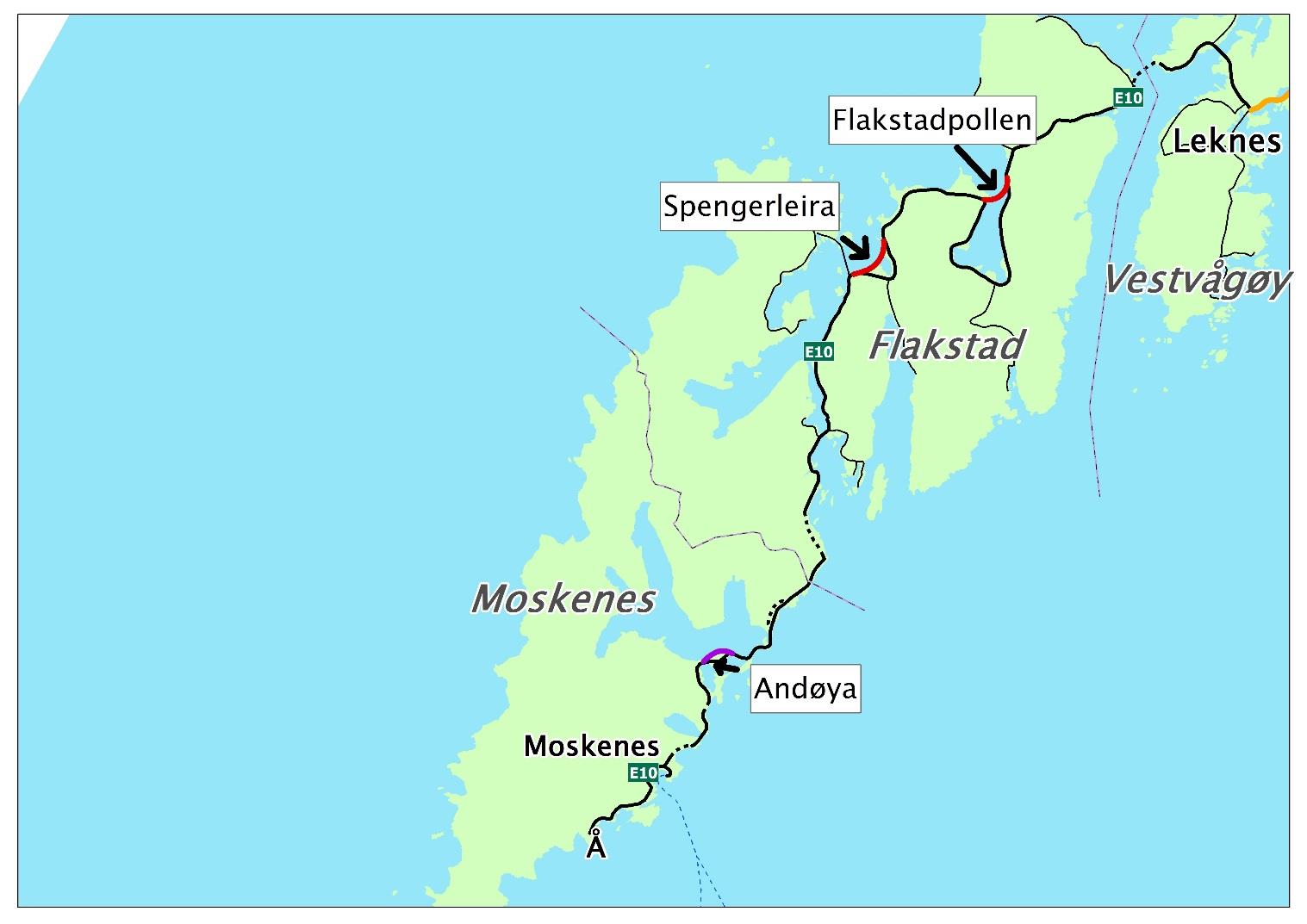 Leknes - Å Konsept 1 Mindre utbedring Ta hensyn til Vest- Lofotens særegne verdier Fjerne flaskehalser og