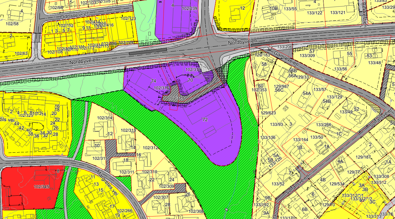 Innenfor planområdet drives det i dag forretning, bilbergingsfirma, verksted- og kontorvirksomhet, samt treningssenter. Uteområdet er asfaltert med plass til ca. 30-35 biler.