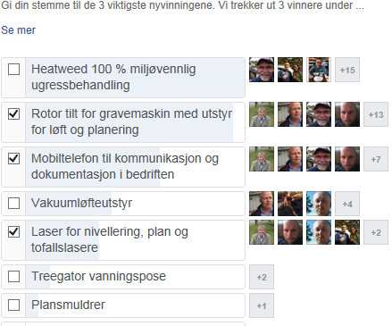 FB konkurranse på Naml siden: innovasjon i grøntanleggs sektoren,- har du stemt? Stemme på de 3 viktigste innovasjoner de siste 20 år i grøntanleggssektoren.