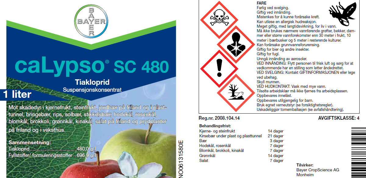 Eksempel Calypso SC 480-21 gjelder yrkespreparater som er merket med ett eller begge