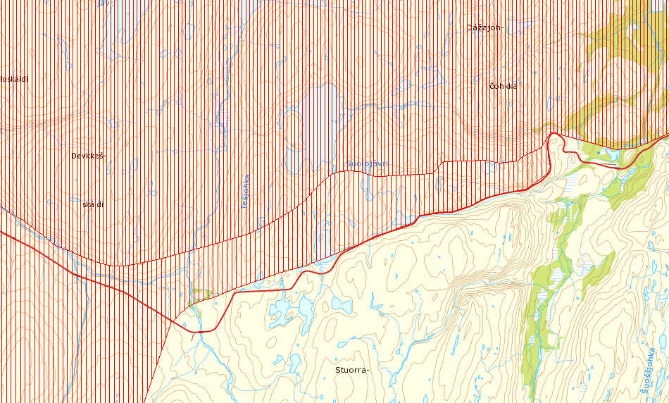 for å kalve. Reinen bruker litt forskjellige arealer fra år til år og fra dag til dag bestemt av snø- og værforhold.