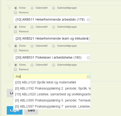 Koble emner til studiemodellen En viktig oppgave for de som skal jobbe med studiemodellen er å koble riktige emner til riktig modell, samt at man bygger studiemodellen slik at det kommer tydelig frem