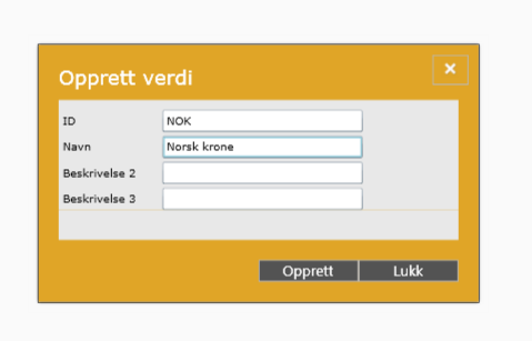 Oppslagstabeller Her har du anledning til å legge til enkelte verdier (f.eks. konto, avdeling) i Compello.