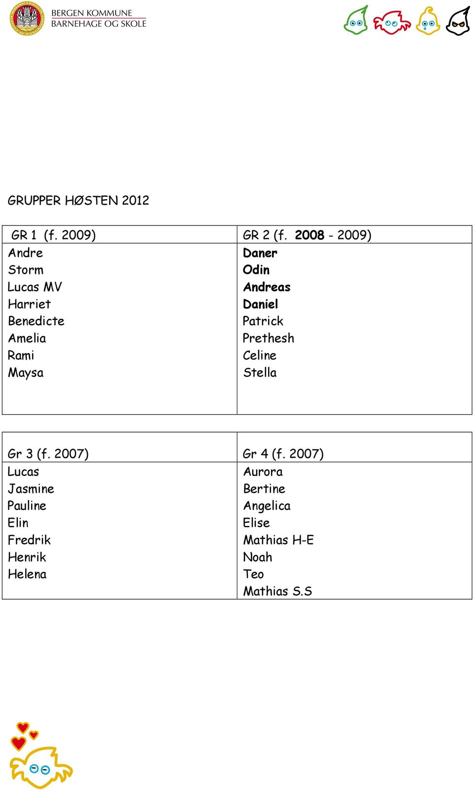 Odin Andreas Daniel Patrick Prethesh Celine Stella Gr 3 (f. 2007) Gr 4 (f.