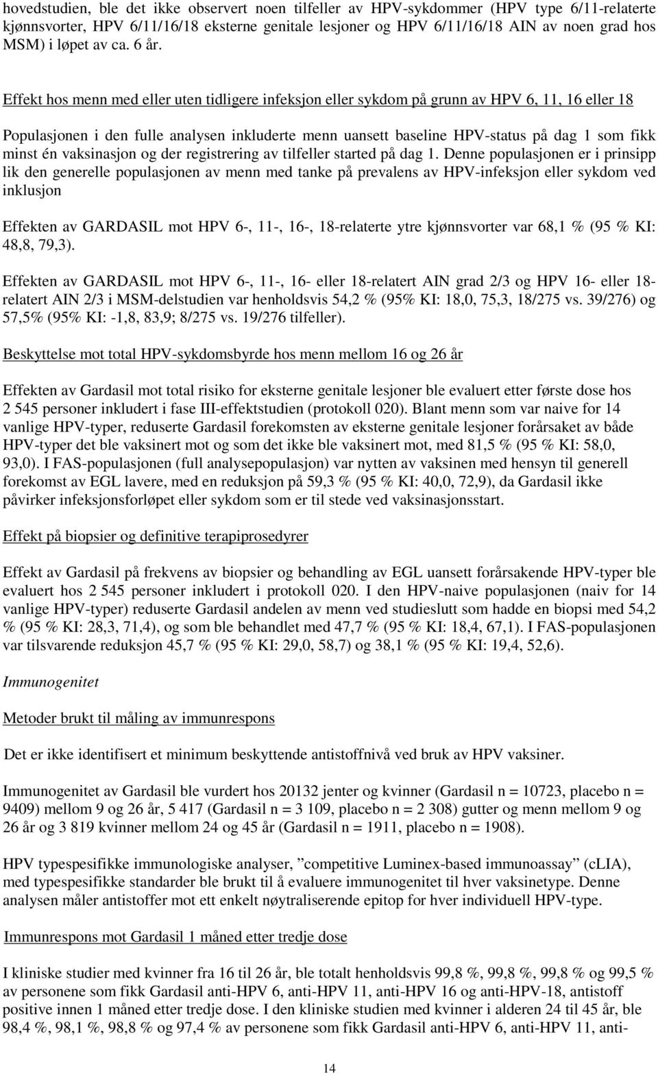 Effekt hos menn med eller uten tidligere infeksjon eller sykdom på grunn av HPV 6, 11, 16 eller 18 Populasjonen i den fulle analysen inkluderte menn uansett baseline HPV-status på dag 1 som fikk