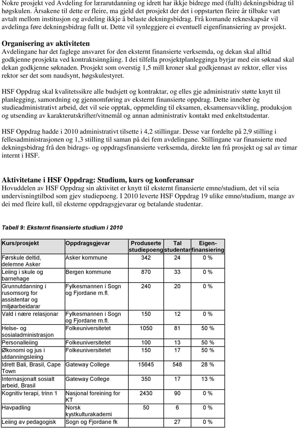 Frå komande rekneskapsår vil avdelinga føre dekningsbidrag fullt ut. Dette vil synleggjere ei eventuell eigenfinansiering av prosjekt.