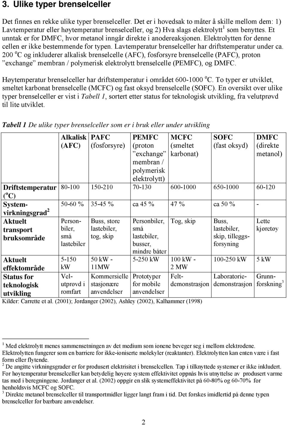 Et unntak er for DMFC, hvor metanol inngår direkte i anodereaksjonen. Elektrolytten for denne cellen er ikke bestemmende for typen. Lavtemperatur brenselceller har driftstemperatur under ca.