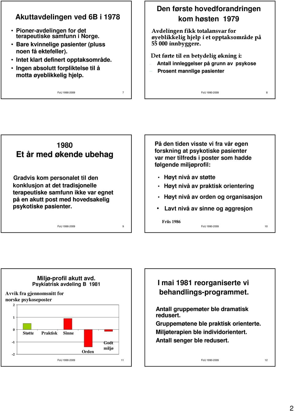 Det førte til en betydelig økning i: Antall innleggelser på grunn av psykose Prosent mannlige pasienter FoU 199-29 7 FoU 199-29 8 198 Et år med økende ubehag Gradvis kom personalet til den konklusjon