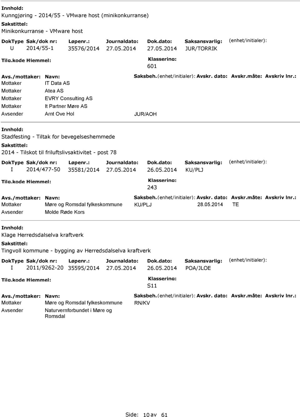 friluftslivsaktivitet - post 78 2014/477-50 35581/2014 K/PLJ 243 Avs./mottaker: Navn: Saksbeh. Avskr. dato: Avskr.måte: Avskriv lnr.: Mottaker Møre og Romsdal fylkeskommune K/PLJ 28.05.