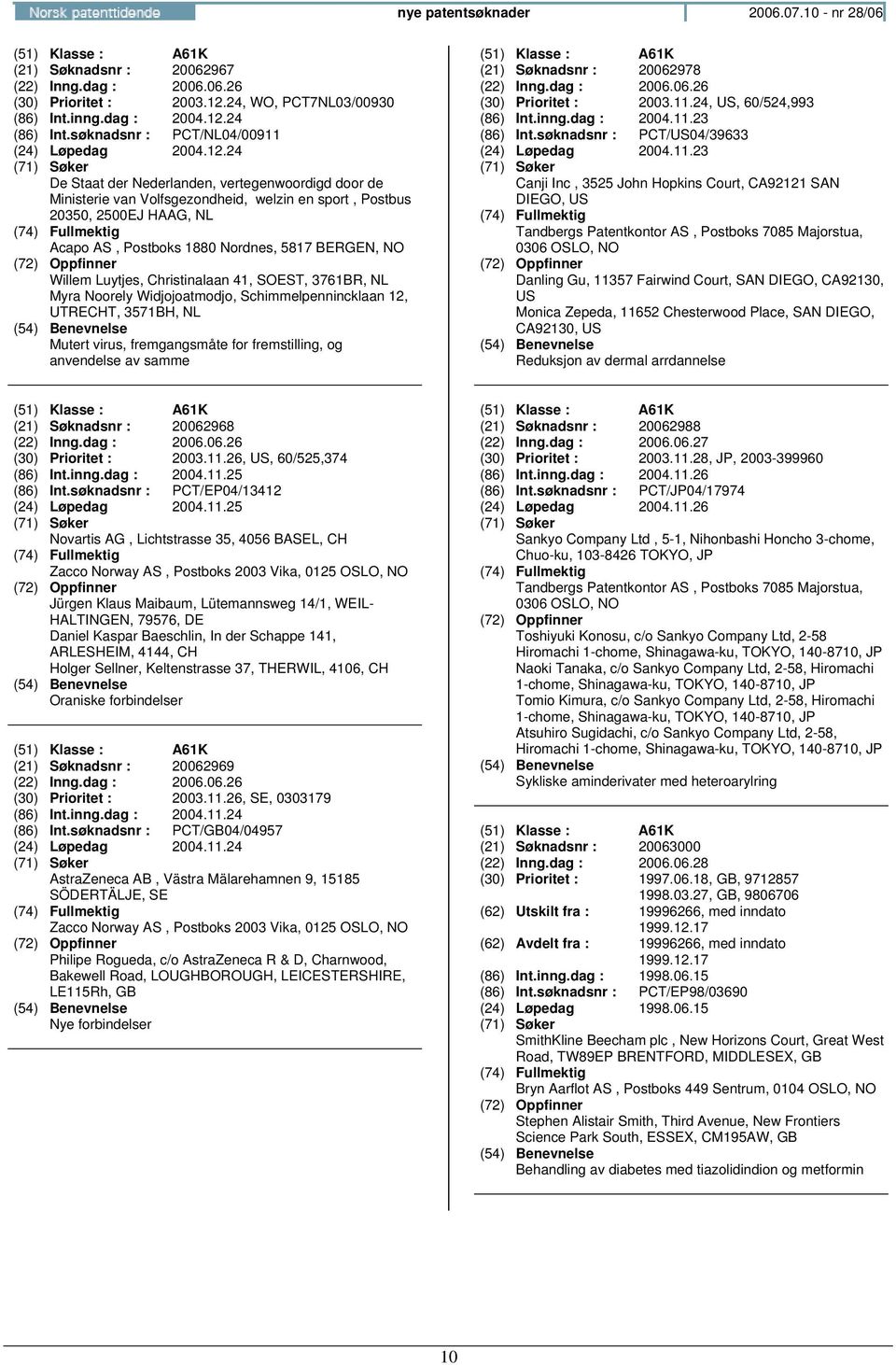 24 De Staat der Nederlanden, vertegenwoordigd door de Ministerie van Volfsgezondheid, welzin en sport, Postbus 20350, 2500EJ HAAG, NL Acapo AS, Postboks 1880 Nordnes, 5817 BERGEN, Willem Luytjes,