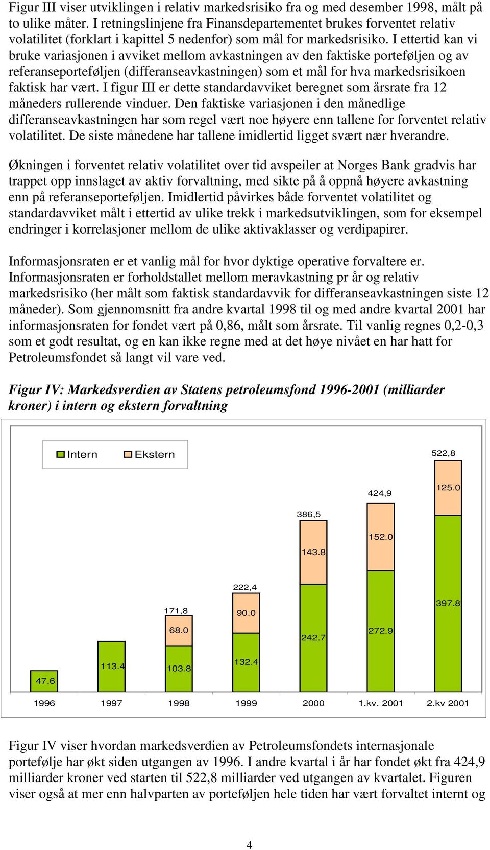 I ettertid kan vi bruke variasjonen i avviket mellom avkastningen av den faktiske porteføljen og av referanseporteføljen (differanseavkastningen) som et mål for hva markedsrisikoen faktisk har vært.