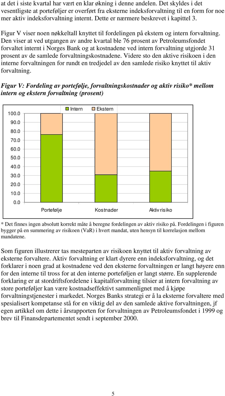 Figur V viser noen nøkkeltall knyttet til fordelingen på ekstern og intern forvaltning.