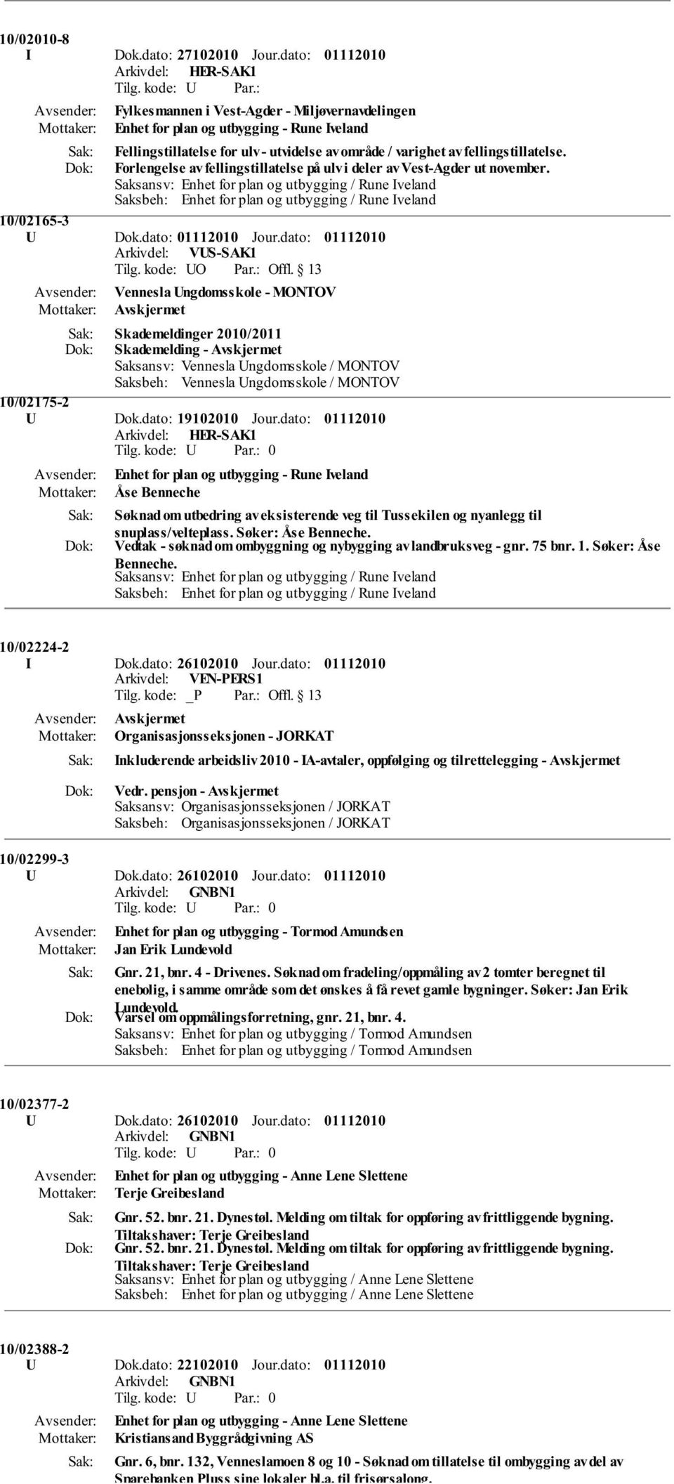 Forlengelse av fellingstillatelse på ulv i deler av Vest-Agder ut november. Saksansv: Enhet for plan og utbygging / Rune Iveland Saksbeh: Enhet for plan og utbygging / Rune Iveland 10/02165-3 U Dok.