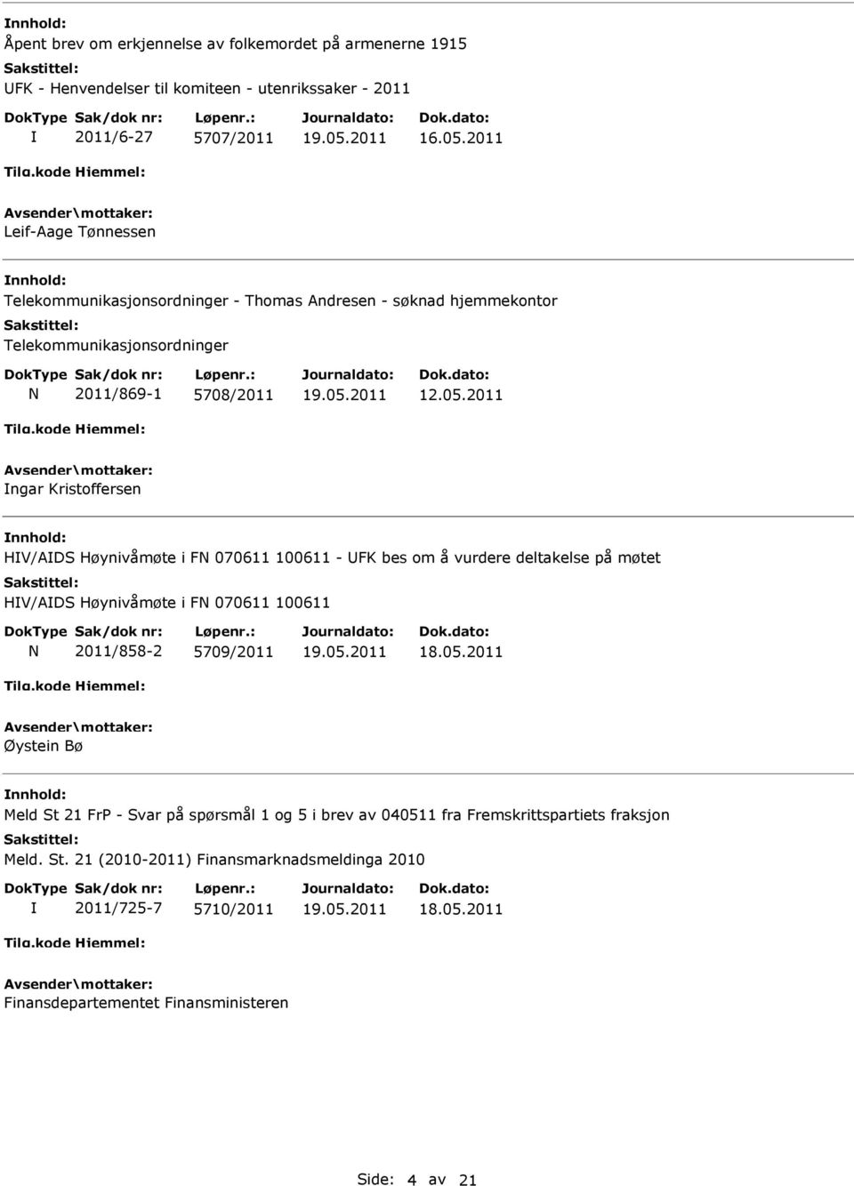 2011 ngar Kristoffersen HV/ADS Høynivåmøte i FN 070611 100611 - FK bes om å vurdere deltakelse på møtet HV/ADS Høynivåmøte i FN 070611 100611 N 2011/858-2 5709/2011