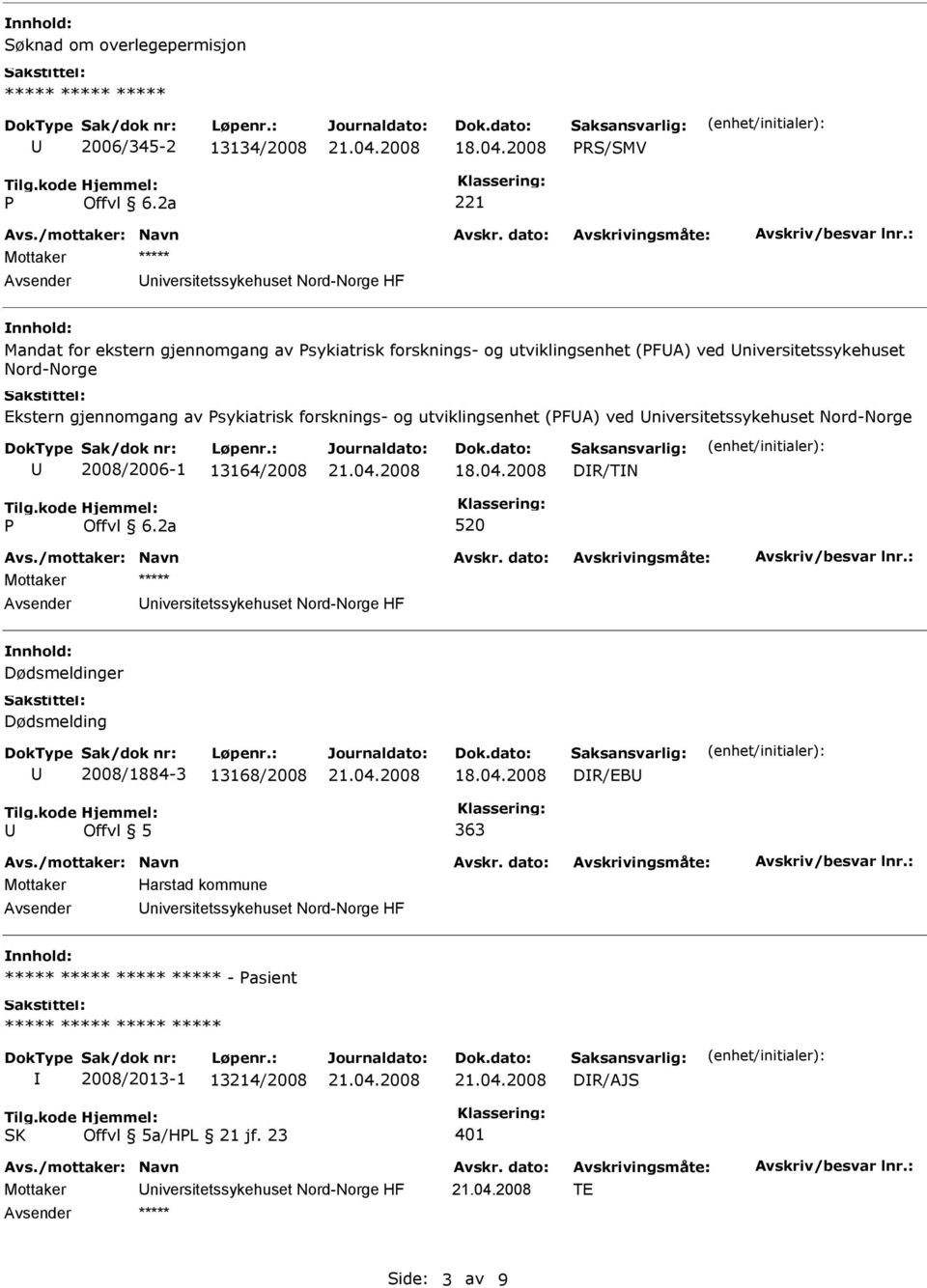 Nord-Norge Ekstern gjennomgang av Psykiatrisk forsknings- og utviklingsenhet (PFA) ved niversitetssykehuset Nord-Norge 2008/2006-1 13164/2008 DR/TN P Offvl 6.