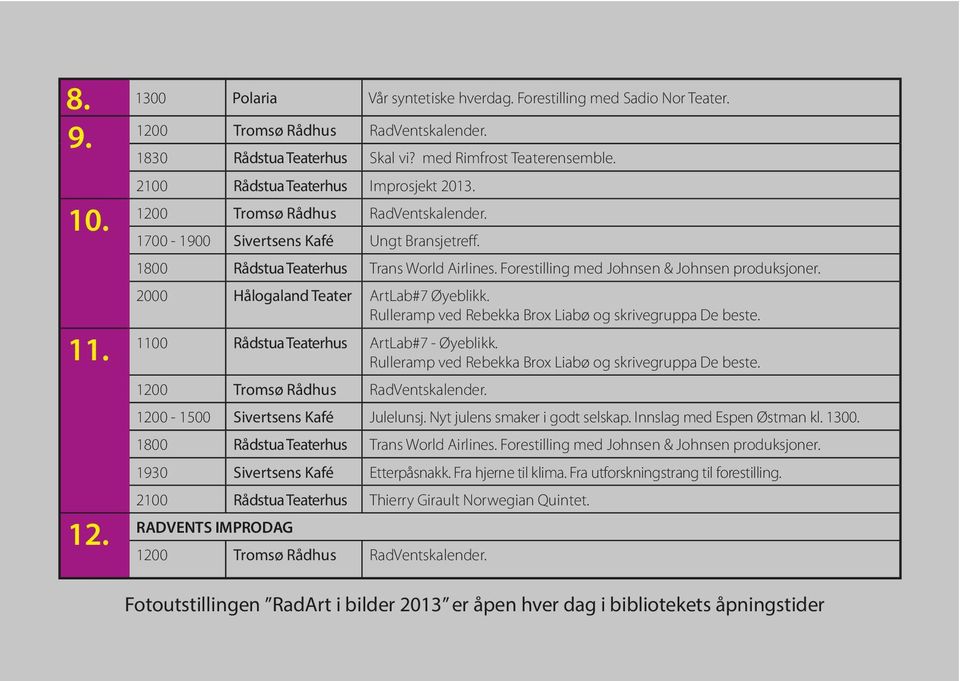 Forestilling med Johnsen & Johnsen produksjoner. 2000 Hålogaland Teater ArtLab#7 Øyeblikk. Rulleramp ved Rebekka Brox Liabø og skrivegruppa De beste. 110