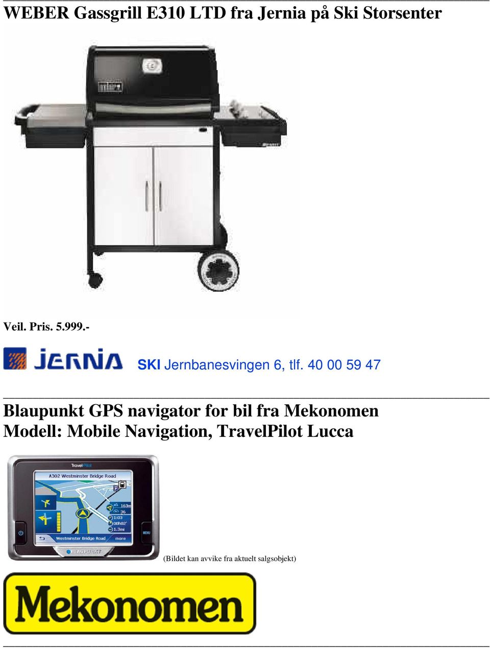 40 00 59 47 Blaupunkt GPS navigator for bil fra Mekonomen