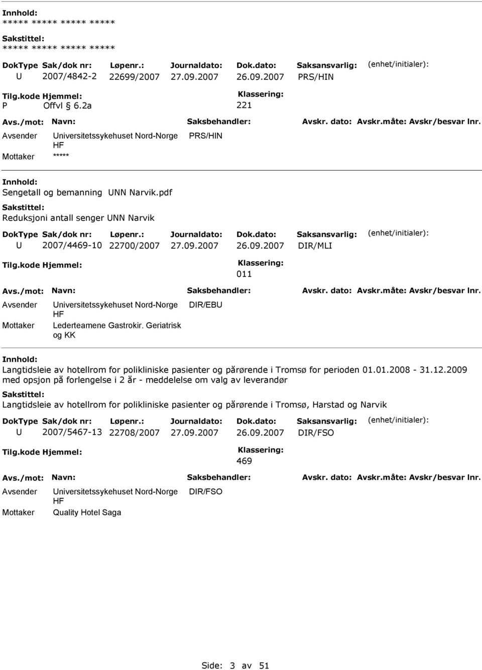 Geriatrisk og KK DR/EBU nnhold: Langtidsleie av hotellrom for polikliniske pasienter og pårørende i Tromsø for perioden 01.01.2008-31.12.