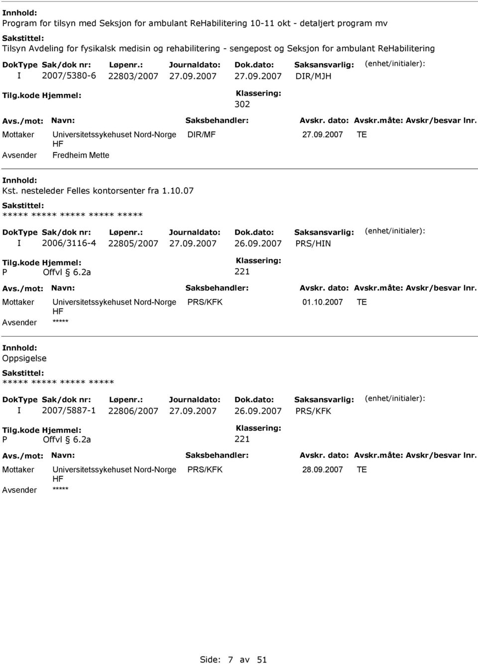 DR/MJH 302 DR/MF TE Fredheim Mette nnhold: Kst. nesteleder Felles kontorsenter fra 1.10.