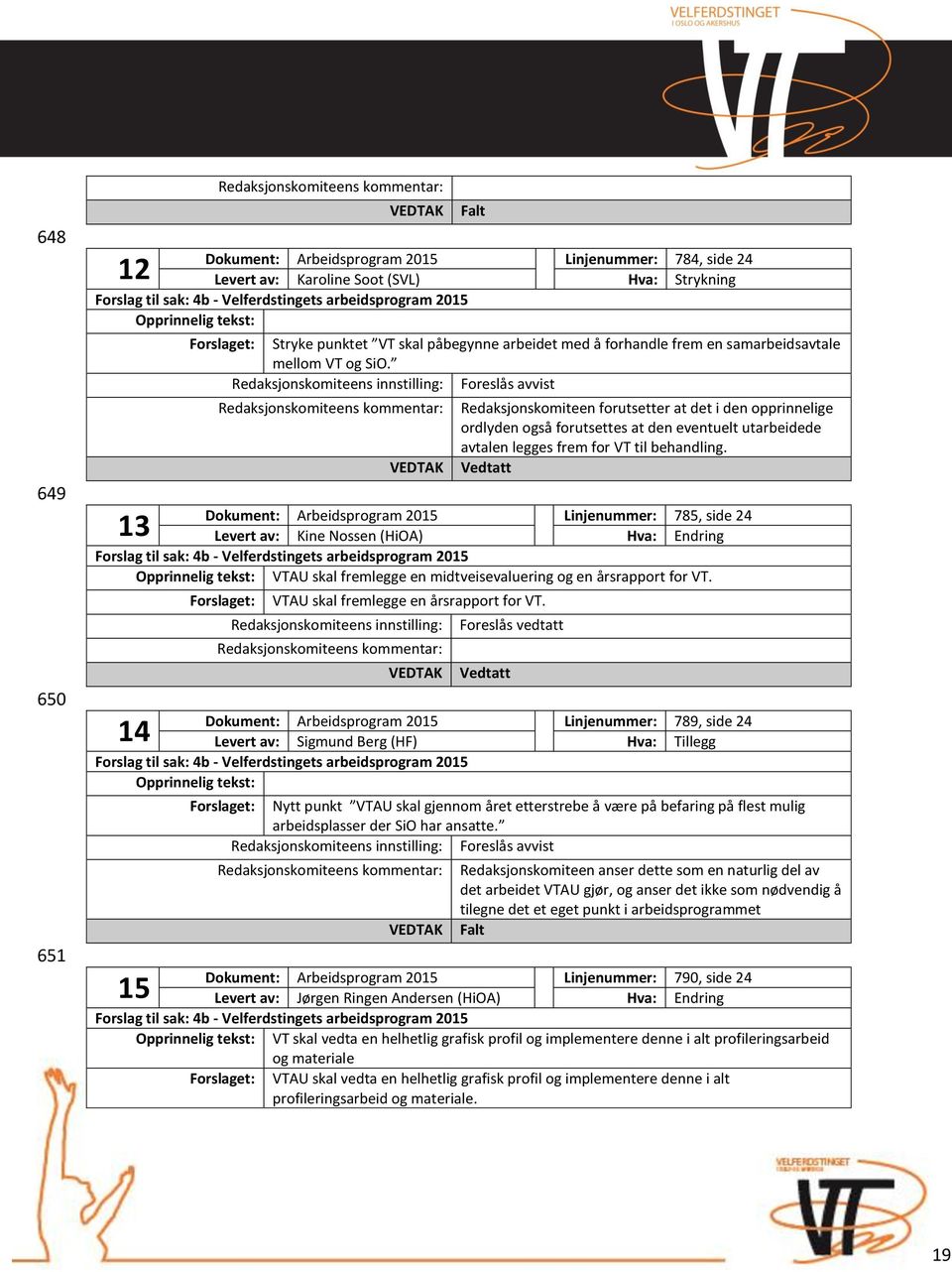 Foreslås avvist Redaksjonskomiteen forutsetter at det i den opprinnelige ordlyden også forutsettes at den eventuelt utarbeidede avtalen legges frem for VT til behandling.