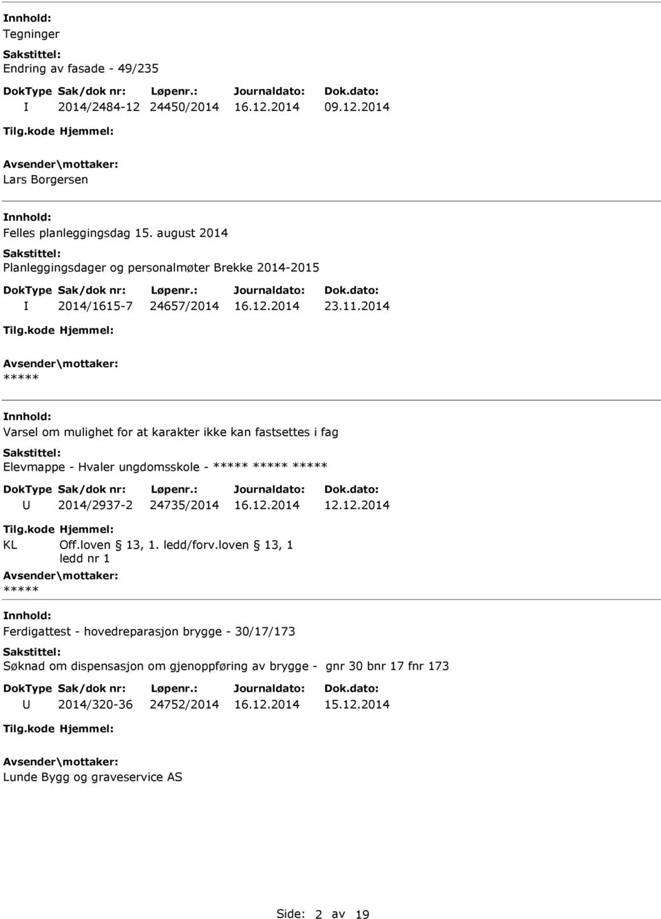 2014 Varsel om mulighet for at karakter ikke kan fastsettes i fag Elevmappe - Hvaler ungdomsskole - 2014/2937-2 24735/2014 12.12.2014 KL Off.