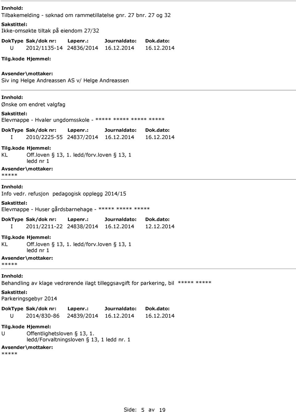 ungdomsskole - 2010/2225-55 24837/2014 KL Off.loven 13, 1. ledd/forv.loven 13, 1 ledd nr 1 nfo vedr.