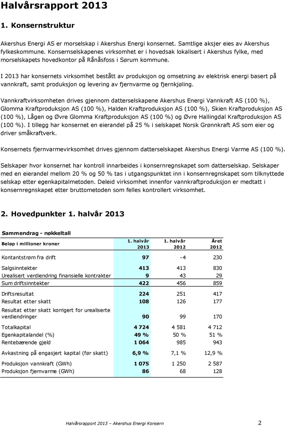 I 2013 har konsernets virksomhet bestått av produksjon og omsetning av elektrisk energi basert på vannkraft, samt produksjon og levering av fjernvarme og fjernkjøling.