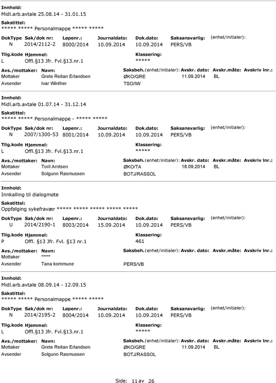 14 Personalmappe - 2007/1300-53 8001/2014 B Avsender Solgunn Rasmussen BOTJ/RASSO Innkalling til dialogmøte Oppfølging