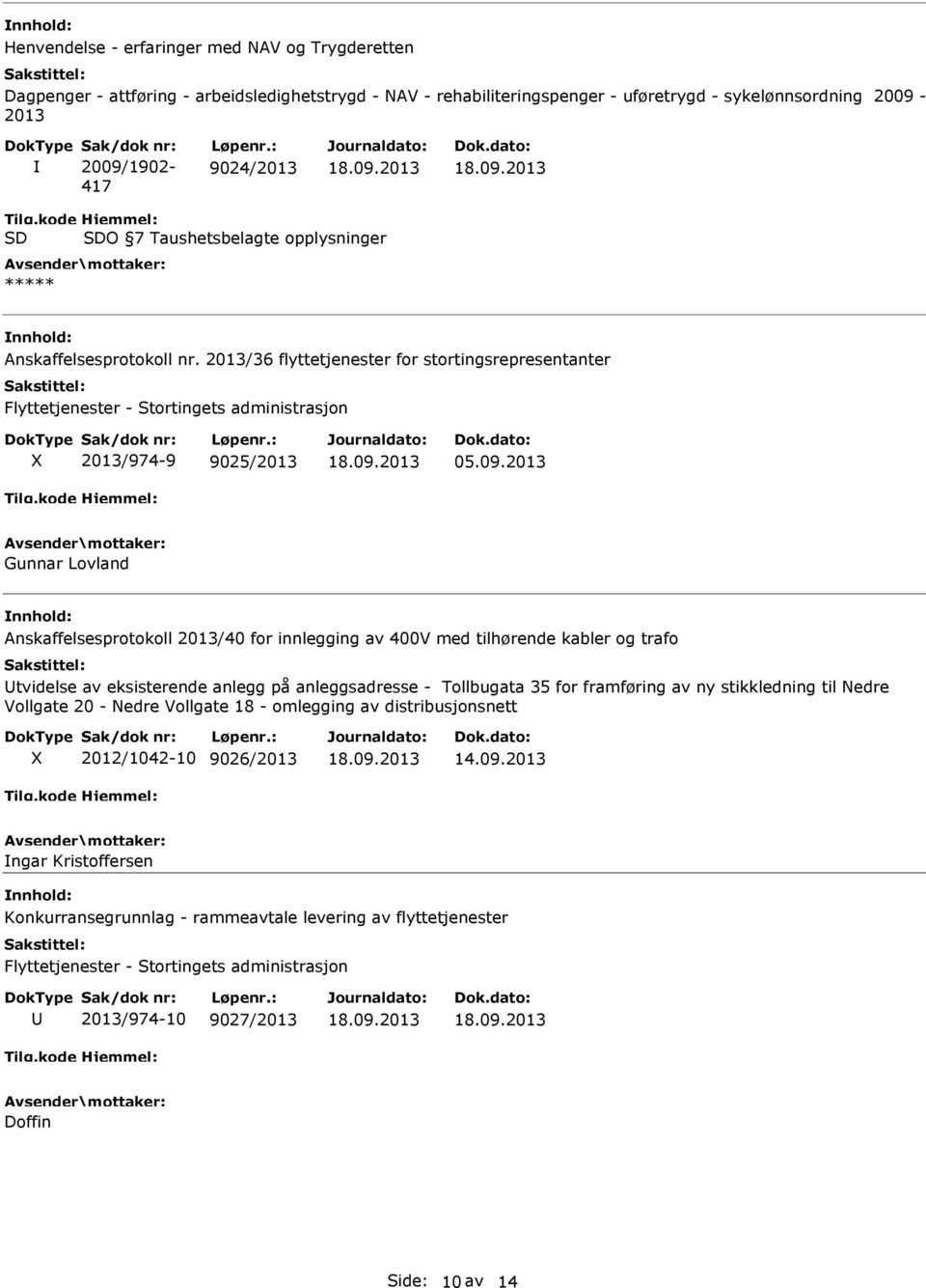 2013/36 flyttetjenester for stortingsrepresentanter Flyttetjenester - Stortingets administrasjon X 2013/974-9 9025/2013 05.09.