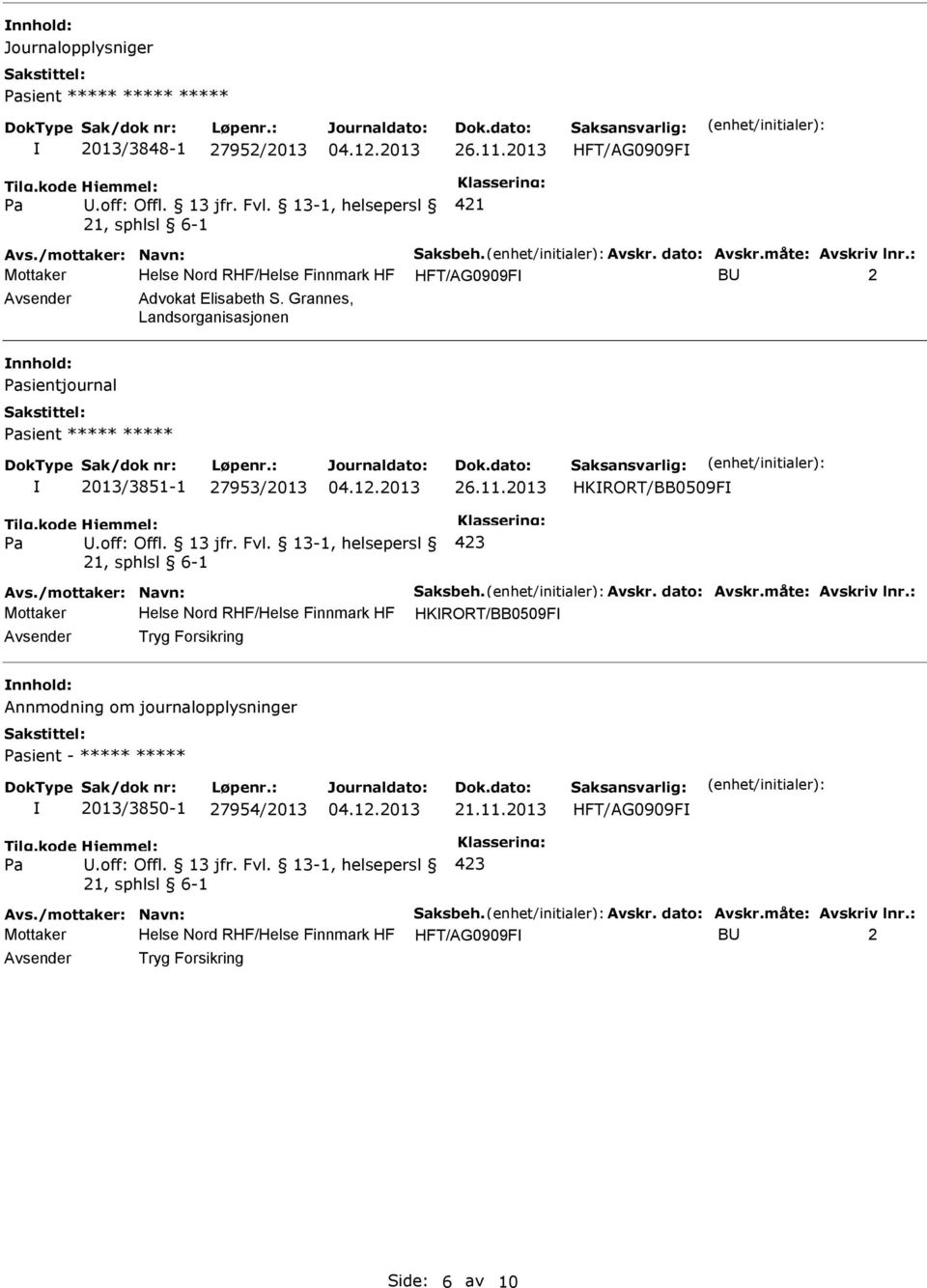 Grannes, Landsorganisasjonen nnhold: sientjournal sient ***** ***** 2013/3851-1 27953/2013 26.11.