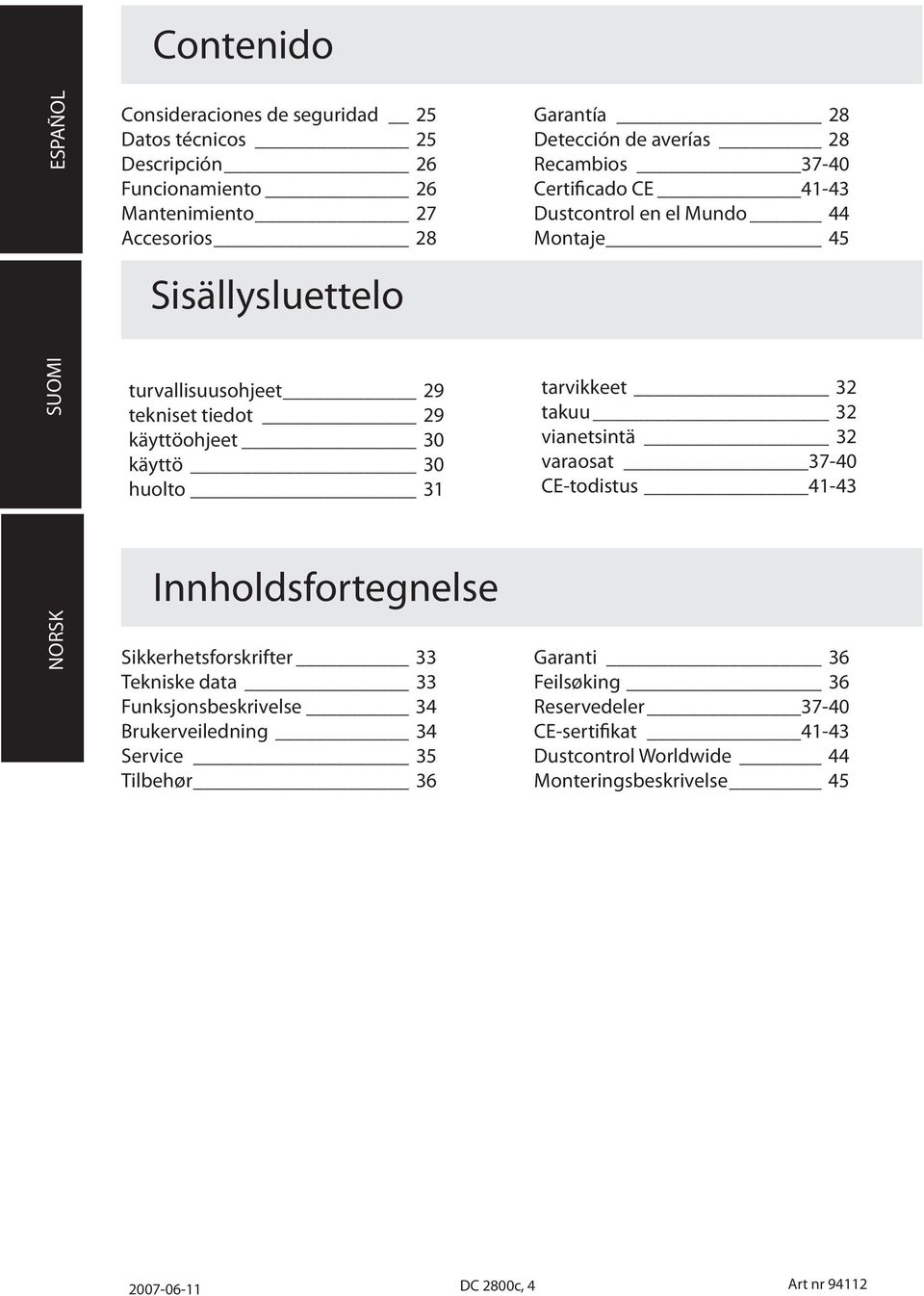 tarvikkeet 32 takuu 32 vianetsintä 32 varaosat 37-40 CE-todistus 41-43 NORSK Innholdsfortegnelse Sikkerhetsforskrifter 33 Tekniske data 33 Funksjonsbeskrivelse 34