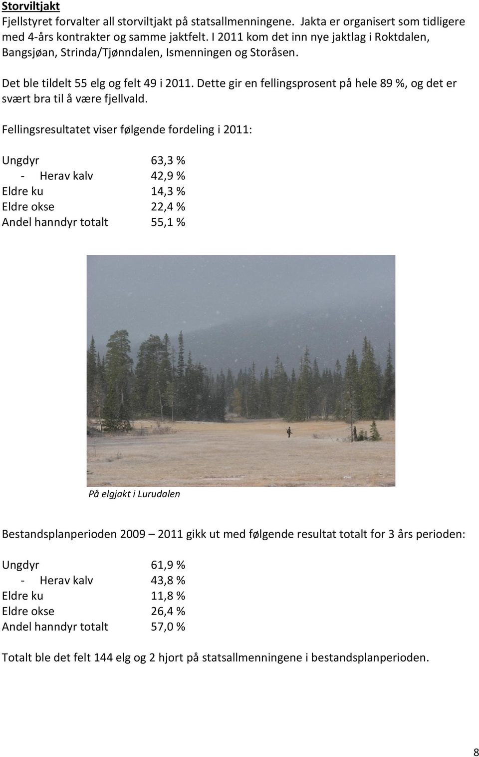 Dette gir en fellingsprosent på hele 89 %, og det er svært bra til å være fjellvald.