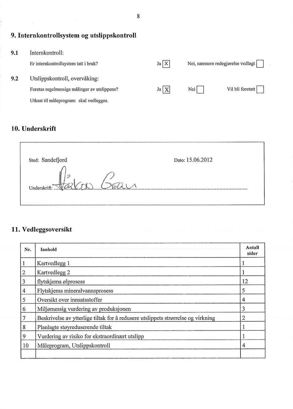 Innhold 1 Kartvedlegg 1 ' 2 ' Kartvedlegg 2 3 flytskjema ølprosess 4 Flytskjema mineralvannsprosess 5 Oversikt over innsatsstoffer 6 Miljømessig vurdering av produksjonen 7 Beskrivelse av