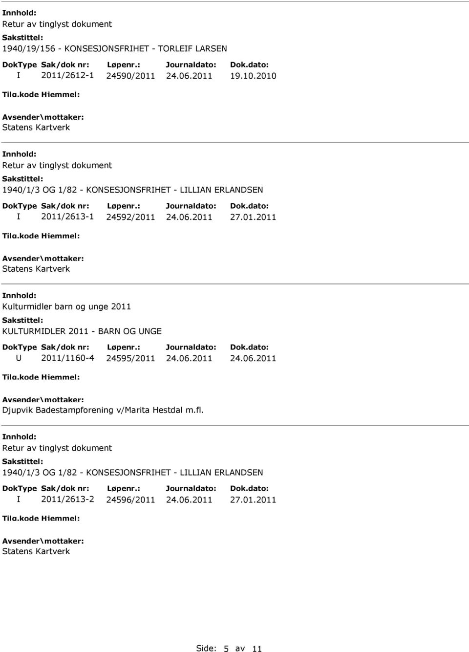 Kulturmidler barn og unge 2011 KLTRMDLER 2011 - BARN OG NGE 2011/1160-4 24595/2011 Djupvik