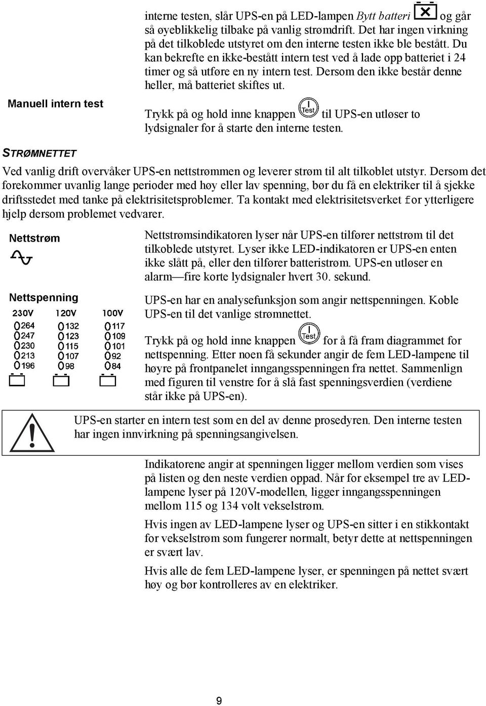 Du kan bekrefte en ikke-bestått intern test ved å lade opp batteriet i 24 timer og så utføre en ny intern test. Dersom den ikke består denne heller, må batteriet skiftes ut.