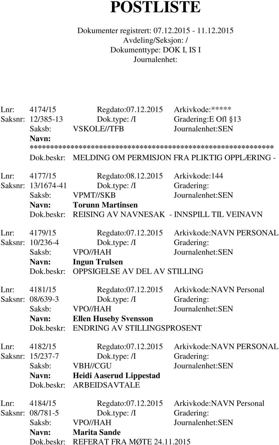 beskr: REISING AV NAVNESAK - INNSPILL TIL VEINAVN Lnr: 4179/15 Regdato:07.12.2015 Arkivkode:NAVN PERSONAL Saksnr: 10/236-4 Dok.type: /I Gradering: Saksb: VPO//HAH SEN Ingun Trulsen Dok.