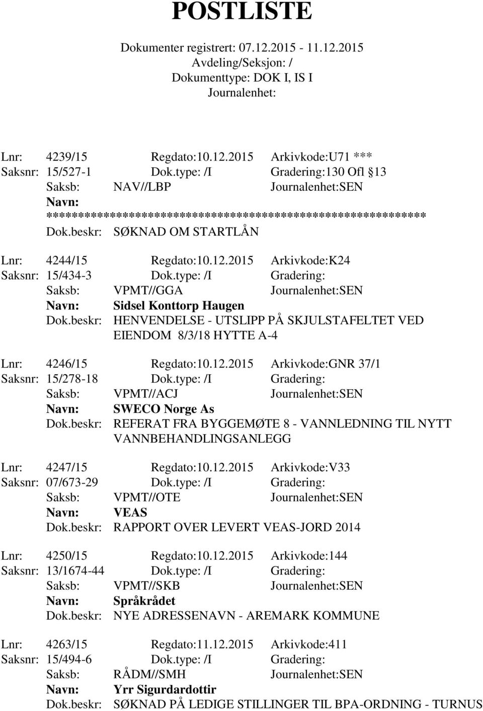 2015 Arkivkode:GNR 37/1 Saksnr: 15/278-18 Dok.type: /I Gradering: Saksb: VPMT//ACJ SEN SWECO Norge As Dok.