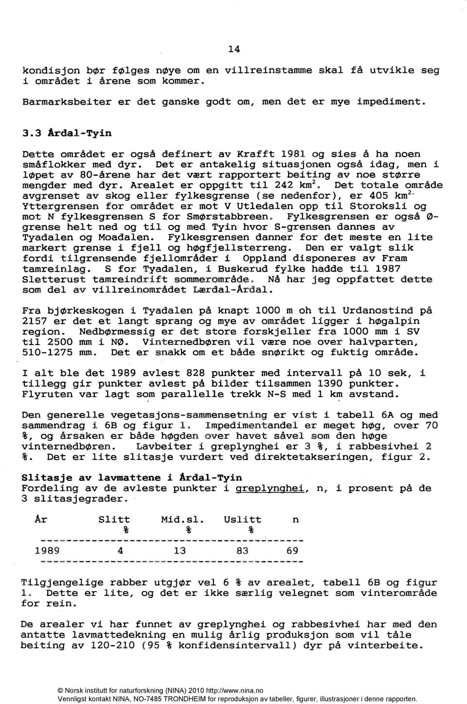 Det er antakelig situasjonen også idag, men i løpet av 80-årene har det vært rapportert beiting av noe større mengder med dyr. Arealet er oppgitt til 242 k&.