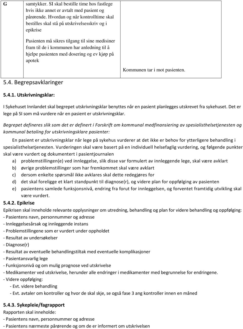 dosering og ev kjøp på apotek Kommunen tar i mot pasienten. 5.4. Begrepsavklaringer 5.4.1.