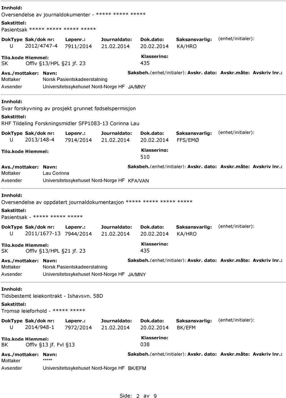 2013/148-4 7914/2014 FFS/EMØ 510 Avs./mottaker: Navn: Saksbeh. Avskr. dato: Avskr.måte: Avskriv lnr.