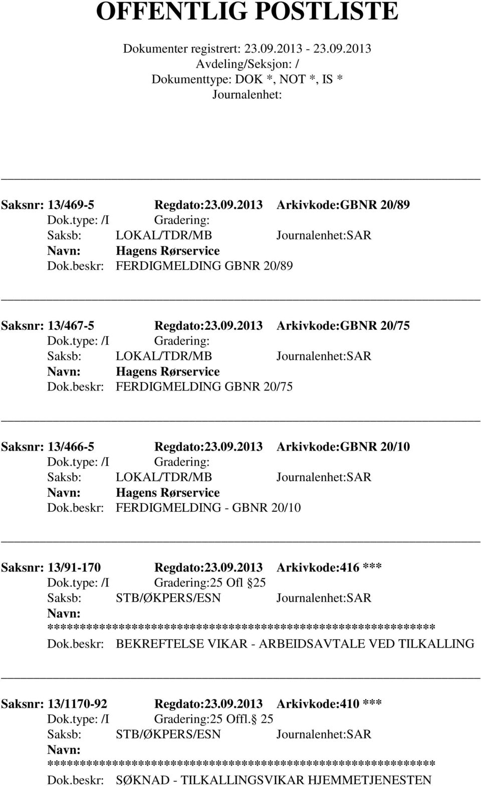 beskr: FERDIGMELDING - GBNR 20/10 Saksnr: 13/91-170 Regdato:23.09.2013 Arkivkode:416 *** 25 Ofl 25 Dok.