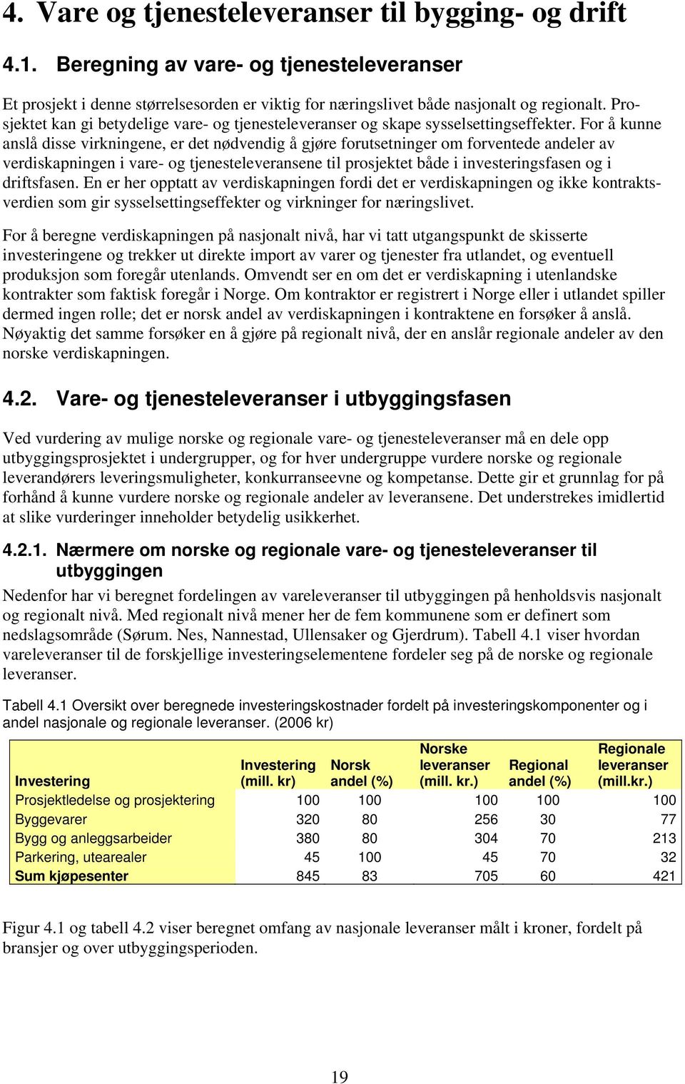 For å kunne anslå disse virkningene, er det nødvendig å gjøre forutsetninger om forventede andeler av verdiskapningen i vare- og tjenesteleveransene til prosjektet både i investeringsfasen og i